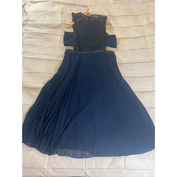 ASOS Women's Crochet Chiffon Blue Pleated Cut Out Cocktail Dress - 14 - Picture 9 of 14